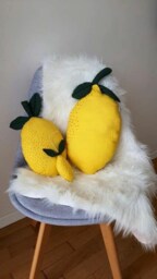 Embroidered Linen Lemon Pillow, Nursery Citrus Decor - thumbnail 3