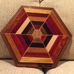 Hexagon Shaped Wood Wall Art Sculpture Featuring A Variety Of Exotic Pieces Geometrically Arrayed - thumbnail 2