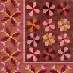 Vintage Floral Chenille Rug Pink Brown Geometric Carpet - thumbnail 2