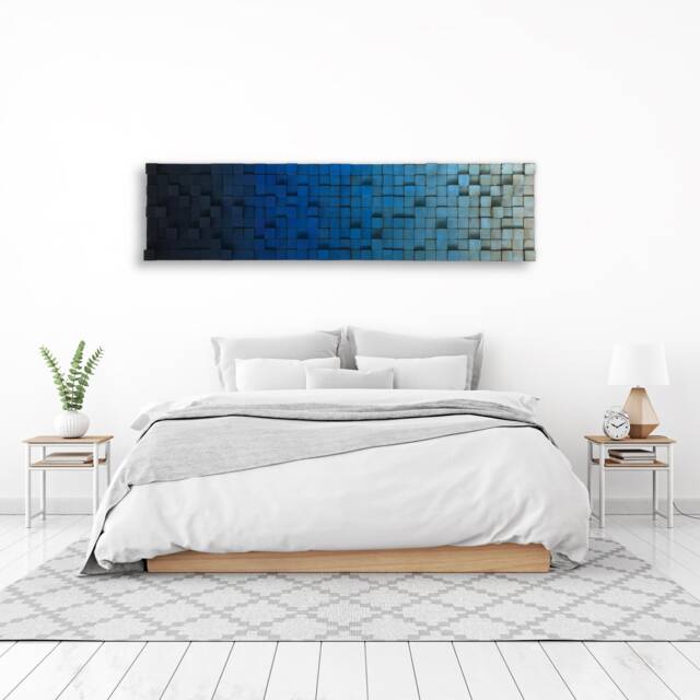 Blue Wood Wall Art - Geometric Reclaimed Pine Sculpture - image 1