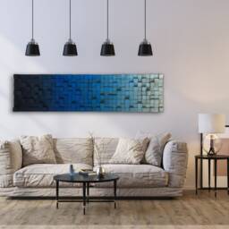Blue Wood Wall Art - Geometric Reclaimed Pine Sculpture - thumbnail 4