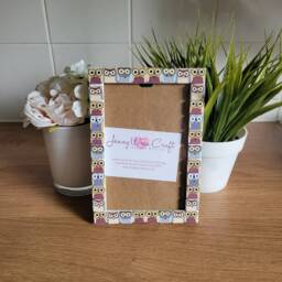 Colourful Square Wooden Owl Button Photo Frame 4 X 6 Inches - thumbnail 3