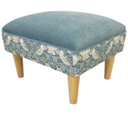 William Morris Strawberry Thief Footstool British Made Chenille Velvet Foot Rest - thumbnail 1