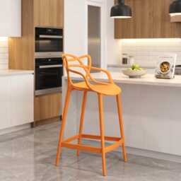 Orange Breakfast Bar Stool Masters Style Kitchen Counter Stools Pub Outdoor Cafe Plastic - thumbnail 2