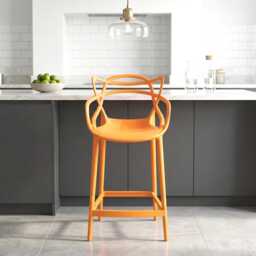 Orange Breakfast Bar Stool Masters Style Kitchen Counter Stools Pub Outdoor Cafe Plastic - thumbnail 3