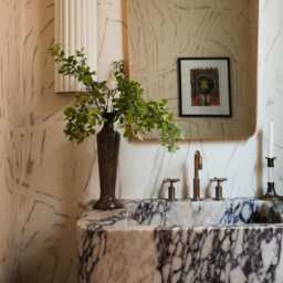 Handmade Calacatta Viola Marble Sink With Oak Vanity Customizable - thumbnail 2