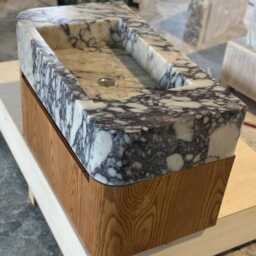Handmade Calacatta Viola Marble Sink With Oak Vanity Customizable - thumbnail 3
