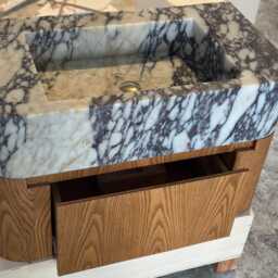Handmade Calacatta Viola Marble Sink With Oak Vanity Customizable - thumbnail 4