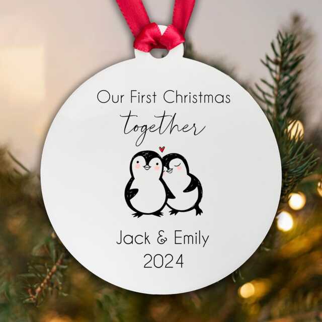 First Christmas Together Bauble New Couple Newly Weds Penguin Xmas Decoration - image 1
