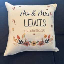 Personalised Wedding Cushion Autumn Print Mr & Mrs Gift - thumbnail 3