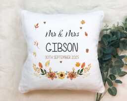Personalised Wedding Cushion Autumn Print Mr & Mrs Gift - thumbnail 1