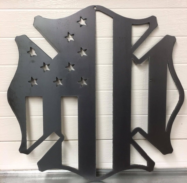 steel Firefighter Maltese Cross With American Flag Sign