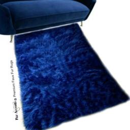 Faux Fur Sheepskin Rug - Rectangle Shaggy Soft Navy Blue - thumbnail 1