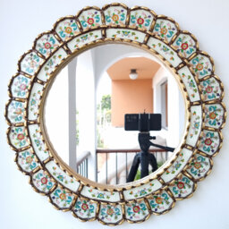 Peruvian Ivory Harmonious Mirror 50 cm Handmade Wall Decor - Carved Wood Round Elegant Statement For Living Room Bathroom