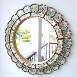 Peruvian Ivory Harmonious Mirror 50 cm Handmade Wall Decor - Carved Wood Round Elegant Statement For Living Room Bathroom - thumbnail 3