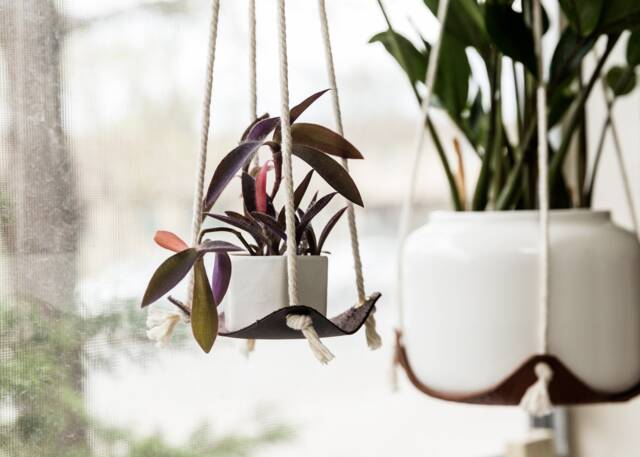 Leather Plant Hammock Hanging Macrame Hanger Modern Holder Indoor Sling Boho Planter Minimalist Home - image 1