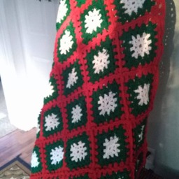 Granny Square Blanket, Holiday Christmas Throw, Farmhouse - thumbnail 2