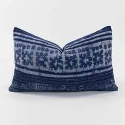 Indigo Batik Pillow Cover - Hmong Hill Tribe Textile, Rustic Ethnic Decor - 12x20 - thumbnail 1