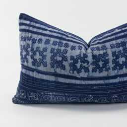 Indigo Batik Pillow Cover - Hmong Hill Tribe Textile, Rustic Ethnic Decor - 12x20 - thumbnail 2