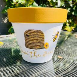 Save The Bees Terracotta Flower Plant Pot, Bee Themed Gardening Decorated Planter, Gifts - thumbnail 3