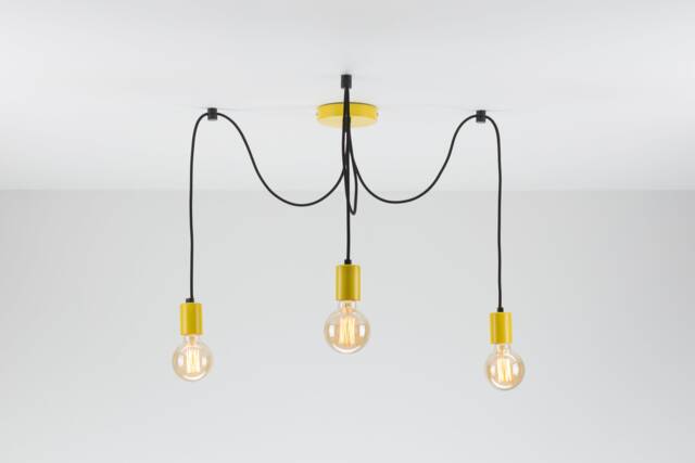 Elvin 3-Port Ceiling Pendant Lamp - Yellow Swag Hook Spider Chandelier You Choose We Build Textile Cable Color Cord - image 1
