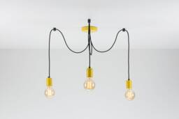 Elvin 3-Port Ceiling Pendant Lamp - Yellow Swag Hook Spider Chandelier You Choose We Build Textile Cable Color Cord - thumbnail 1