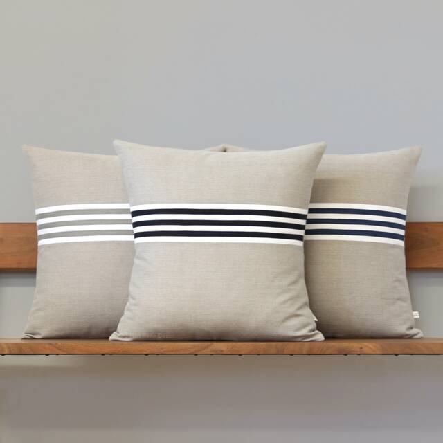 Banded Stripe Pillow Cover With Black & Cream Stripes By Jillianrenedecor - 12x20 Or 20x20 As Seen in Emily Henderson's Portland Project - image 1