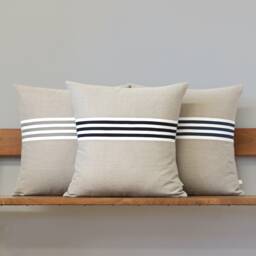 Banded Stripe Pillow Cover With Black & Cream Stripes By Jillianrenedecor - 12x20 Or 20x20 As Seen in Emily Henderson's Portland Project - thumbnail 1