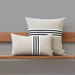 Banded Stripe Pillow Cover With Black & Cream Stripes By Jillianrenedecor - 12x20 Or 20x20 As Seen in Emily Henderson's Portland Project - thumbnail 2