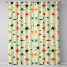 Abstract Atomic Starburst Mid Century Modern Seamless Pattern Readymade Eyelet Ring Top Thermal 100% Blackout Curtains - thumbnail 2