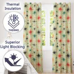 Abstract Atomic Starburst Mid Century Modern Seamless Pattern Readymade Eyelet Ring Top Thermal 100% Blackout Curtains - thumbnail 3