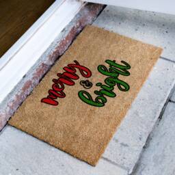 Merry & Bright Christmas Mat - Door Holiday Season Housewarming Gift- Decor Welcome - thumbnail 2