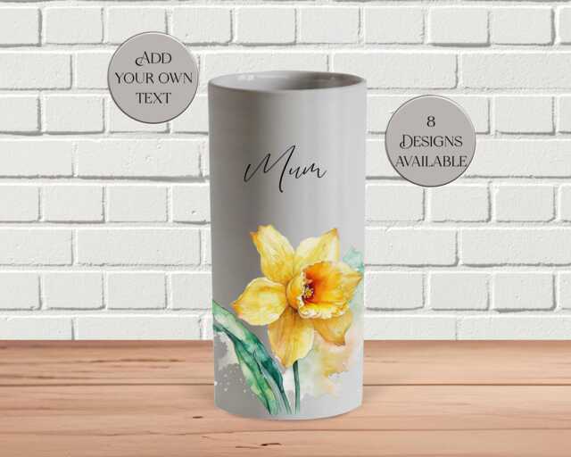 Watercolour Daffodil Ceramic Vase - Custom Text Flower Pot - Personalised Gift For Birthday, Mother's Day, Or Any Special Occasion - image 1