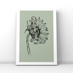Set Of 3 Sage Sunflower Prints, Living Room Posters, Line Art Floral Decor, Gallery Wall, Minimalist, Framed Wall - thumbnail 2