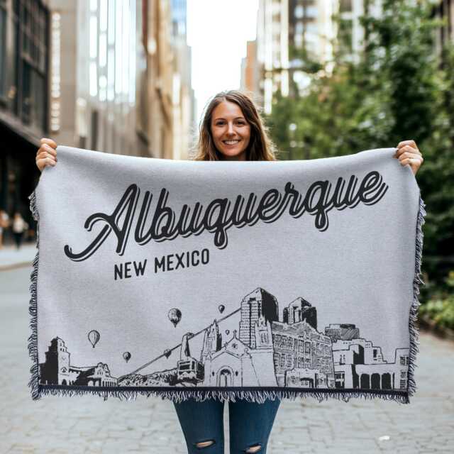 Albuquerque New Mexico City Blanket - Woven Throw Gift, Black & White Skyline Art, Fun Home Decor, Cozy Soft Gift - image 1