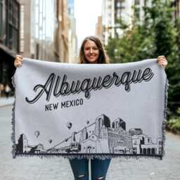 Albuquerque New Mexico City Blanket - Woven Throw Gift, Black & White Skyline Art, Fun Home Decor, Cozy Soft Gift - thumbnail 1
