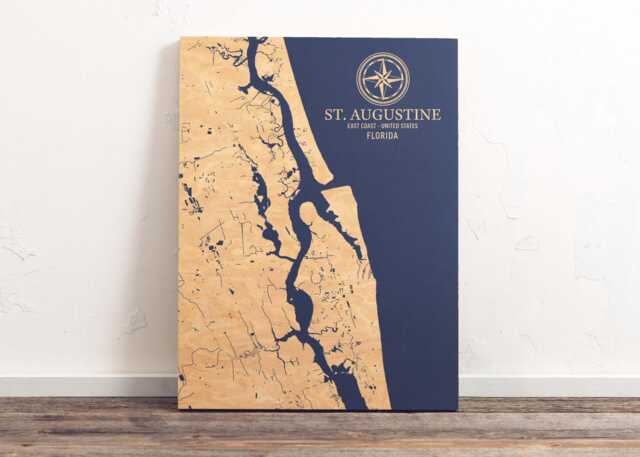 st. Augustine, Florida Map - Engraved Wood Coastal Wall Art Sign, Beach House Home Decor Nautical Print, Unique Personalized Family Gift - image 1