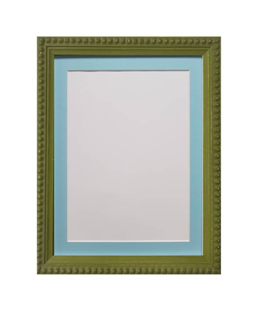 Crown Olive Green Photo Frame With Blue Mount, Wooden Bobbin Distressed - image 1