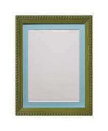 Crown Olive Green Photo Frame With Blue Mount, Wooden Bobbin Distressed