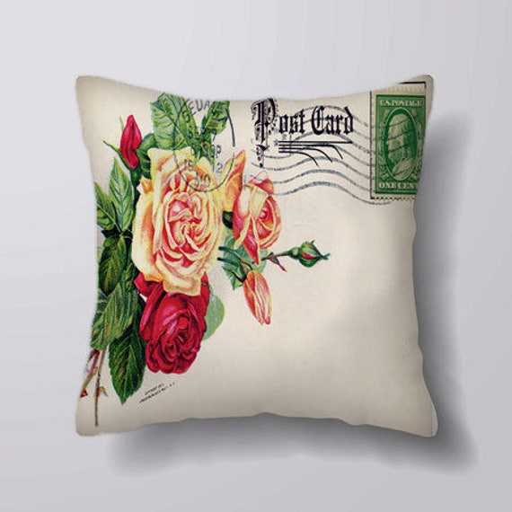 Vintage Rose Stamp Flower - Can Be Customizeable Personlized -Cushion Cover Case Or Stuffed With Insert - image 1