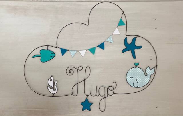 Personalized Wire Name - Underwater Scene Whale, Ray, Seaweed, Starfish Baby & Child Decoration Door Plaque - image 1