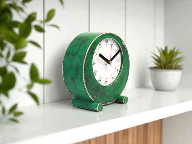 Handmade Green Wooden Desk Clock Silent Rustic Table Decor - image 1