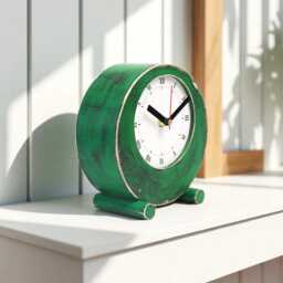 Handmade Green Wooden Desk Clock Silent Rustic Table Decor - thumbnail 2