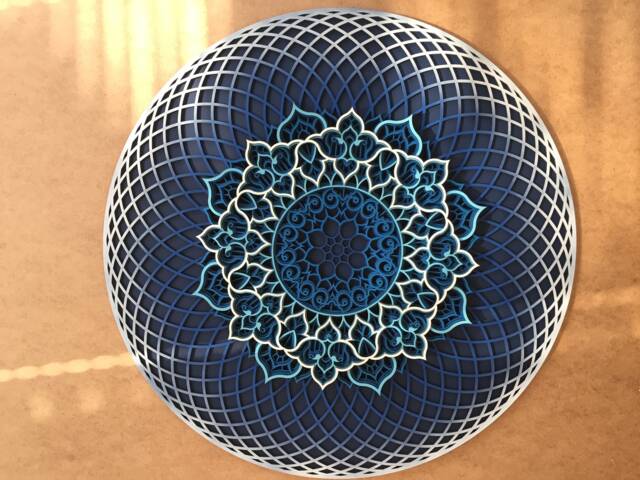 Blue - White Wood Mandala, Geometric Wall Art, Yoga Decor - image 1