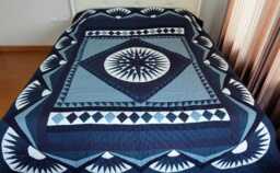 Mariner's Compass Star Quilt, Mariner Patchwork Amish Handmade Quilt, Blue King/ Queen Quilt Bedspread, Navy Bed Covers, Bedroom Decor - thumbnail 1