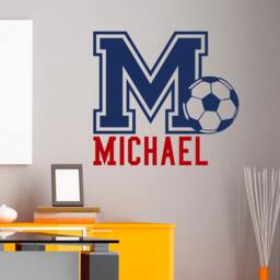 Personalized Soccer Name Wall Decal Custom Football Initial & Player Vinyl Sticker M034