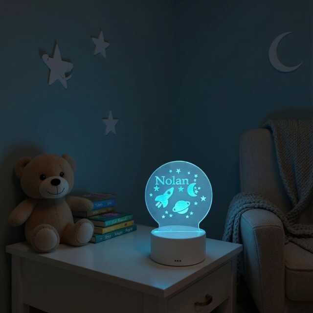 Personalized Space Night Light Engraved Astronaut & Planets Led Lamp - image 1