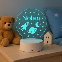 Personalized Space Night Light Engraved Astronaut & Planets Led Lamp - thumbnail 2