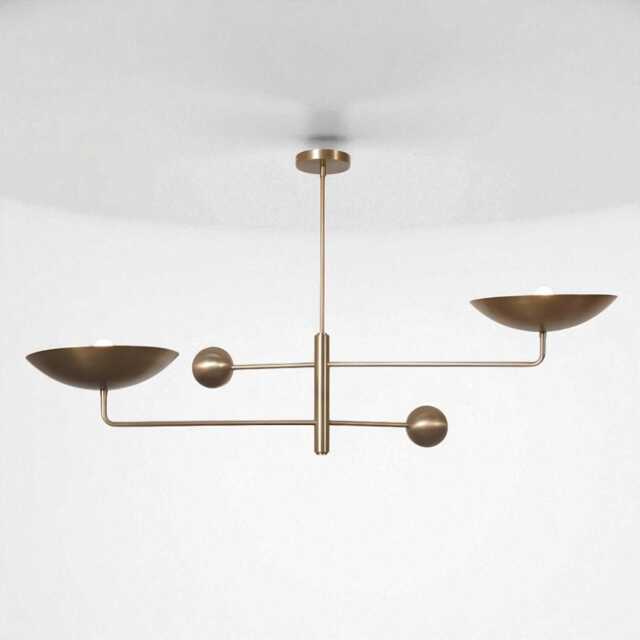 Mid Century 1950's Modern Brass 2 Lights Sputnik Pendant Chandelier Living Room Entry Way - image 1