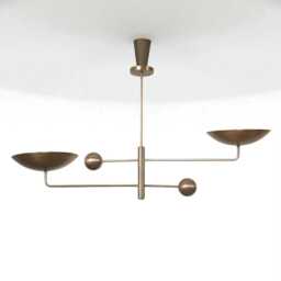 Mid Century 1950's Modern Brass 2 Lights Sputnik Pendant Chandelier Living Room Entry Way - thumbnail 2